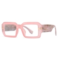 Modern square frame blue light glasses with pink marble temples and gold hardware - Pink Frame Clear Lens