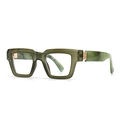 Montatura quadrata verde oliva con aste effetto marmo e dettagli in cerniera dorata - Montatura Verde Oliva Lenti Bianche