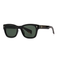 Retro square sunglasses in black frame with gold studs and dark green lenses - Black Frame Dark Green Lens