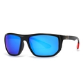 Classic square polarized men's sport sunglasses with matte black frame and blue mirrored lenses - Blue Lens