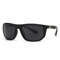 Classic polarized square sunglasses for men with matte black frame and silver accents - Dark Grey