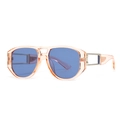 Modern retro square frame sunglasses with transparent orange frame and blue lenses - C4 Pink Frame/Blue Lens