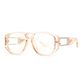 Modern oversized square sunglasses with translucent light orange frame and silver metal temples - C2 Pink/White Lens