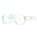 Moderne Retro-Quadrat-Sonnenbrille mit hellblauen Rahmen und goldenen Hohlmetall-Bügeln - C8 Grün/Weiß Klar