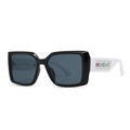 Moderne quadratische Oversize-Sonnenbrille mit schwarzem Rahmen und floralen Bügeln - Schwarzer Rahmen Weißer Bügel Grau Verlaufsgläser