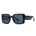 Moderne quadratische Übergroße Sonnenbrille mit schwarzem Rahmen und Blumendetails - Glänzender Schwarzer Rahmen Grau Verlaufsgläser