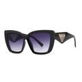Chic black cat-eye sunglasses with purple gradient lenses and floral triangle detail - C2 Black Frame Double Grey Lens