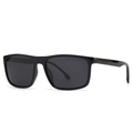 Klassische quadratische schwarze polarisierte Sonnenbrille mit dunkelgrauen Gläsern im 45-Grad-Winkel - C1 Glänzend Schwarz Vollgrau