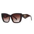 Retro cat eye sunglasses with dark brown frames and floral triangle temple accents - C5 Tea Frame Tea Lens