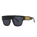 Classic black square sunglasses with decorative gold metal temples and dark lenses - Black Yellow Frame Gray Lens
