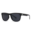 Classic square matte black polarized sunglasses with silver metal trim on white background - Sand Black All Gray