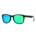 Classic retro square polarized sunglasses with matte black frames and green mirror lenses - Black Frame Green Lens