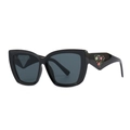 Retro cat-eye sunglasses in glossy black frame with gray lenses and floral triangle detail - C1 Black Frame Black Lens