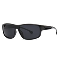 Modern square frame polarized sunglasses for men with sporty wide temples and silver accents - Bright Black Grey