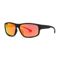 Square matte black polarized sunglasses with vibrant orange-red mirrored lenses - Black Frame Red Lens