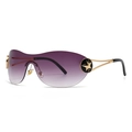 Y2K vintage oversized wrap sunglasses with purple gradient lenses and gold metal frames - C7 Purple Lens