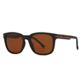 Classic black square polarized TR sunglasses for men with stylish tri-color stripe temples - Tea Frame Tea Lens