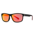Classic square polarized men's sunglasses with matte black frames and orange mirrored lenses - Black Frame Red Lens