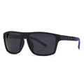 Classic men's square polarized sunglasses with matte black frames and blue temple details - Black Frame Blue Temple