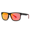 Retro square frame sunglasses with matte black frame and orange mirrored polarized lenses - Black Frame Red Lens