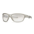 Sporty wraparound sunglasses with translucent grey frame and curved protective lenses - Transparent Grey Frame/Light Grey Lens