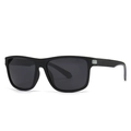 Modern retro matte black square sunglasses with dark lenses and silver metal temple accents - Matte Black/Grey Trim
