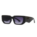 Cat eye sunglasses with black thick frames and purple gradient lenses with triangle design - Black Double Grey (C6)