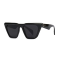 Occhiali da sole cat-eye moderni con montatura nera spessa e rivetti metallici vista laterale - Montatura Nera Lenti Grigio Nero