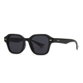 Modern narrow black square frame sunglasses with golden rivets and dark lenses - Glossy Black/Solid Gray Lens