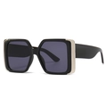 Modern oversized square cat-eye sunglasses with black frames and gold metal accents - Black Frame Black Grey Lens (C1)
