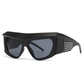 Futuristische oversized schild zonnebril in mat zwart met zilveren accenten - Zwart Frame Zwart Grijze Glazen