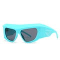 Modieuze oversized wielrenzonnebril in mat Tiffany blauw met donkergrijze glazen - Blauw Frame Zwart Grijze Lens