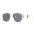 Modern square pilot sunglasses with transparent frames, grey lenses and gold accents - C3 Transparent Black Grey
