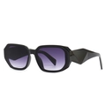 Moderne Retro-Rechteck-Sonnenbrille mit lila Verlaufsgläsern und geometrischem dickem Rahmen - Schwarzer Rahmen Grau Verlauf Gläser