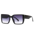 Chic oversized square sunglasses with black frames, purple gradient lenses and V-textured temples - Black Frame Purple Gradient Lens (C2)