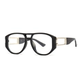 Retro-Sonnenbrille mit schwarzem quadratischem Rahmen und goldenen Metallbügeln im Vintage-Stil - C6 Schwarz/Weiß Klar