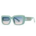 Modern square sunglasses for women with green frames and gradient lenses with floral details - Green Frame Blue Tea Gradient Lens