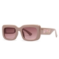 Retro square pink sunglasses with gradient lenses and floral details on temples - Pink Frame Pink Gradient Lens