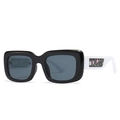 Modern rectangle sunglasses with black frame and floral patterned white temples - Black Frame White Temples