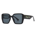 Oversized square sunglasses in black with floral butterfly patterns on temples - Black Frame Grey Lens