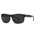 Classic men's square polarized sunglasses with glossy black frame and silver accents - Bright Black Frame Gray Lens