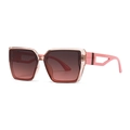 Modern oversized square sunglasses with translucent pink frames and brown gradient lenses - Champagne Pink/Red