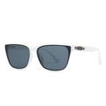 Modern white square oversized sunglasses with dark grey lenses and silver metal temple detail - White Frame Grey Lens (C2)