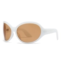 Futuristische weiße Wickel-Sonnenbrille mit bernsteinfarbenen Gläsern und Y2K-Design - Weißer Rahmen Teegläser (C2)