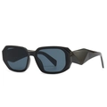 Modern rectangle sunglasses in solid black with angular temples and dark gray lenses - Black Frame Gray Lens