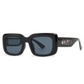 Square black sunglasses with dark gray lenses and floral pattern on the temples - Black Frame Grey Lens