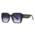 Square oversized black sunglasses featuring gradient purple lenses and floral temples - Black Frame Gradient Purple Gray Lens