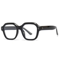 Lunettes de soleil noires à monture épaisse polygonale avec verres clairs et rivets - Monture Noire Verres Transparents