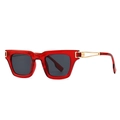 Lunettes de soleil carrées rouges transparentes avec branches métalliques dorées géométriques - Monture Rouge Verres Gris Noir (C6)