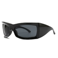 Oversized wrap-around black Y2K sports sunglasses with thick frames and grey lenses - Glossy Black Frame Gray Lens